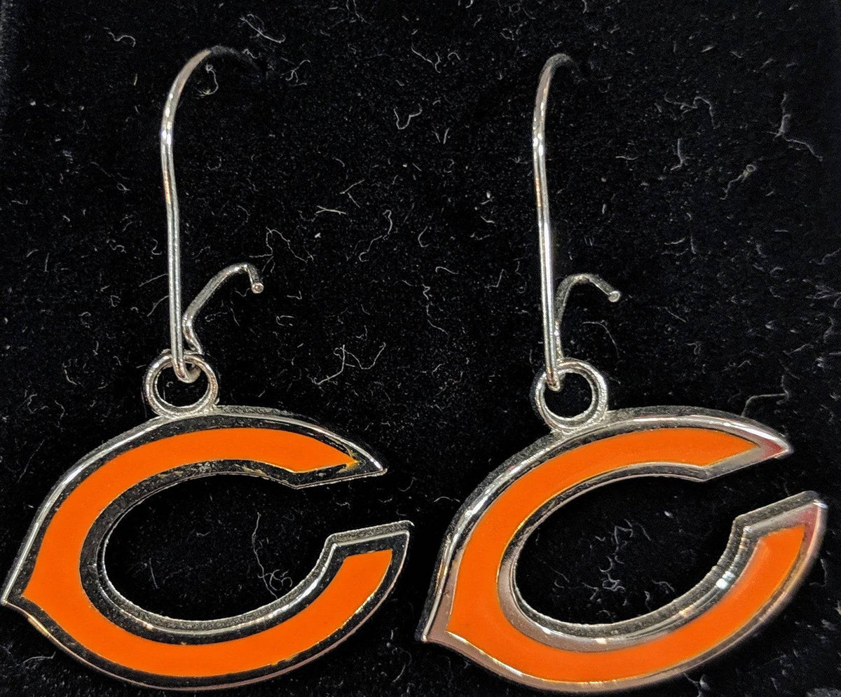 NFL Chicago Bears "C" Enamel Dangle Earrings 1/2 Inch - Sterling Silver - Pro Jersey Sports