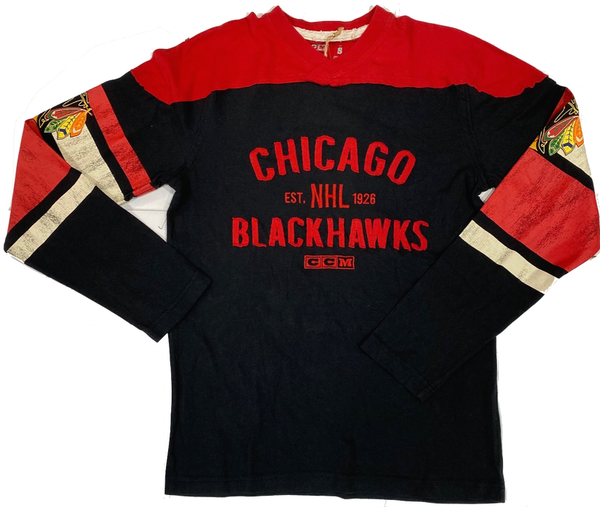 Chicago Blackhawks L/S Applique Crew Neck Tee-Black - Pro Jersey Sports