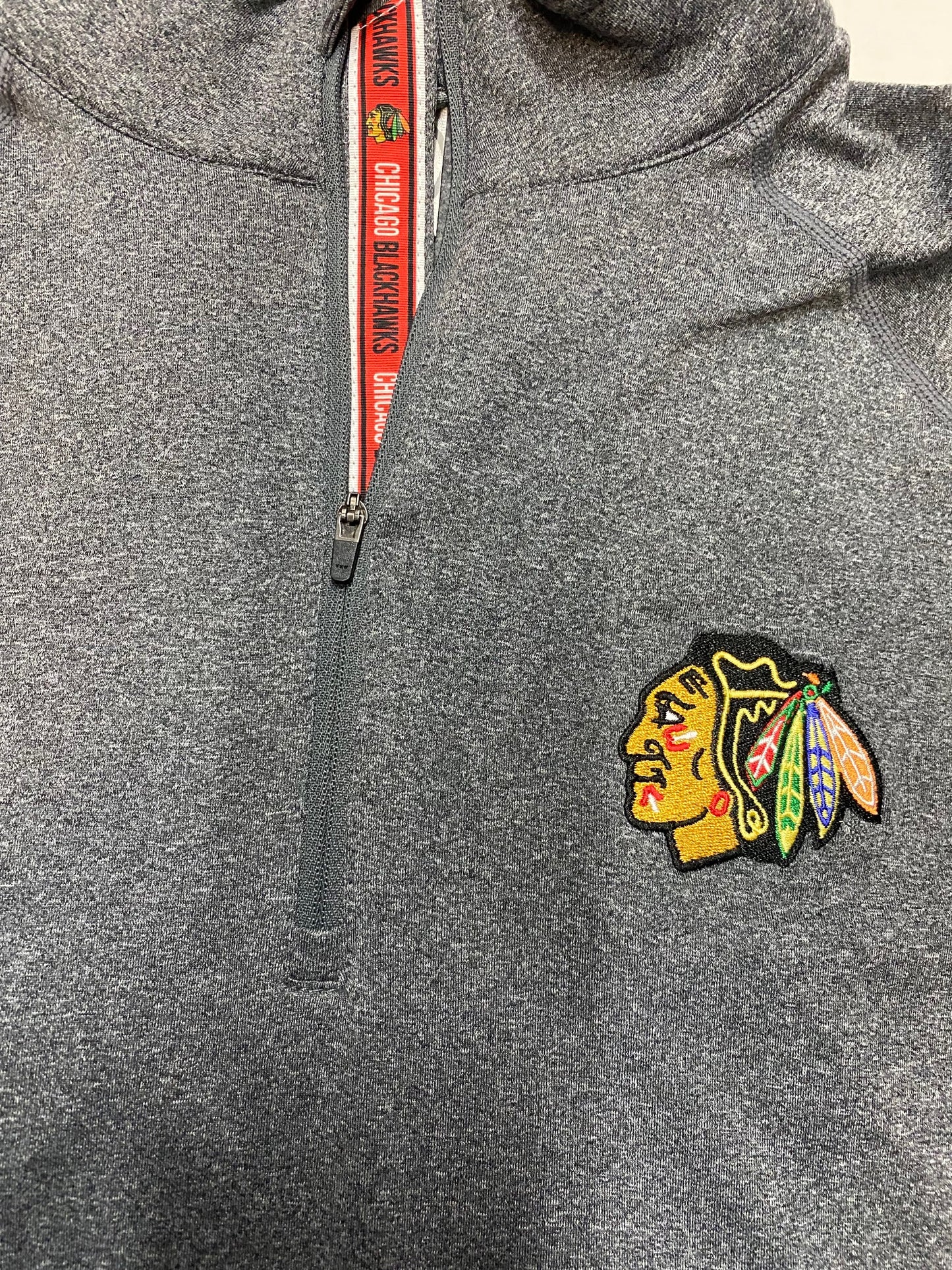 Men's Chicago Blackhawks Gray Metro Team Text 1/4 Track Jacket By Levelwear - Pro Jersey Sports