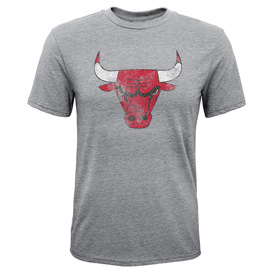 Chicago Bulls Youth Short Sleeve Distressed Heather Gray Tri-Blend T-Shirt