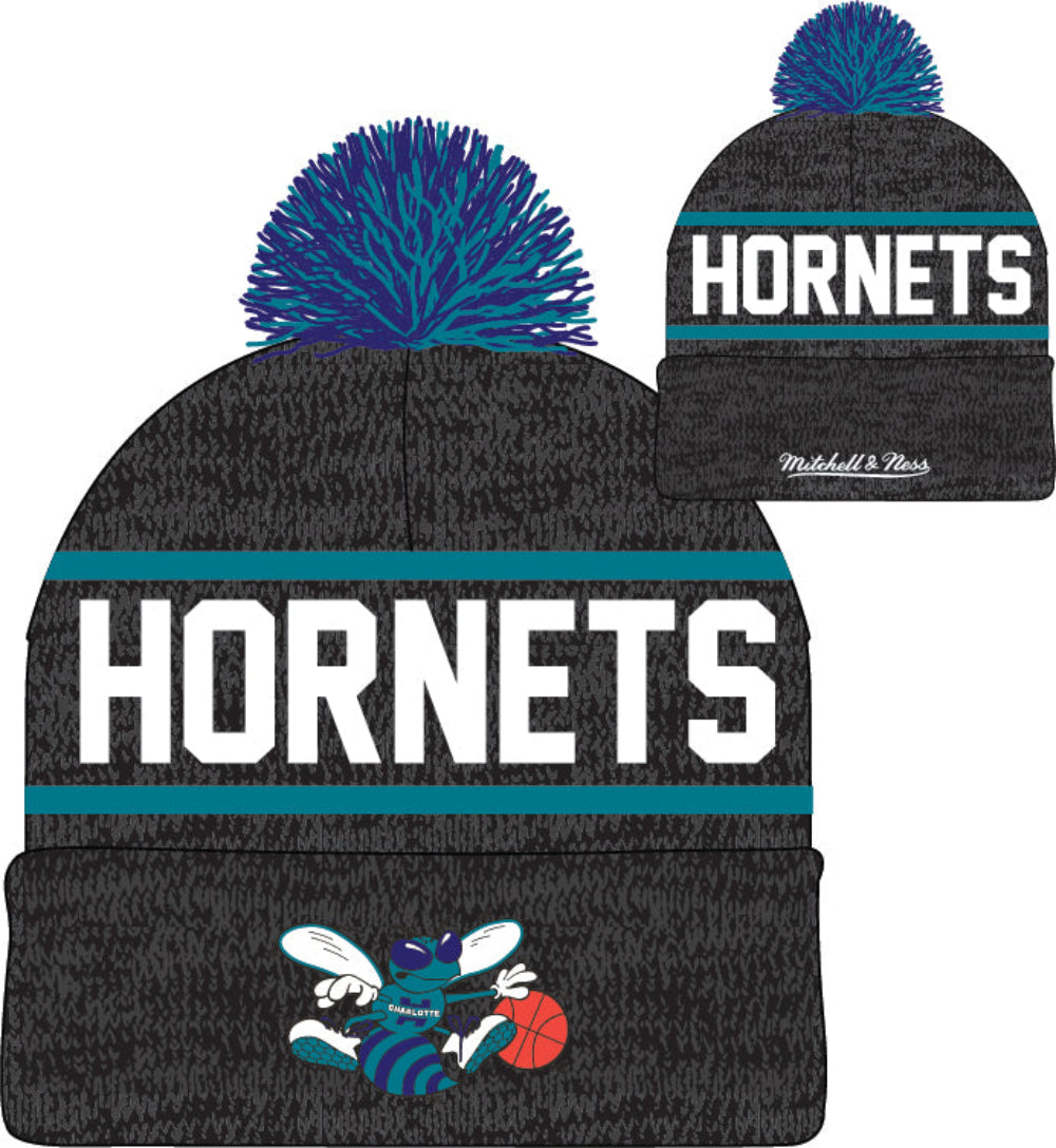 Charlotte Hornets Mitchell & Ness NBA Reload 2.0 Gray Cuffed Pom Knit Hat - Pro Jersey Sports