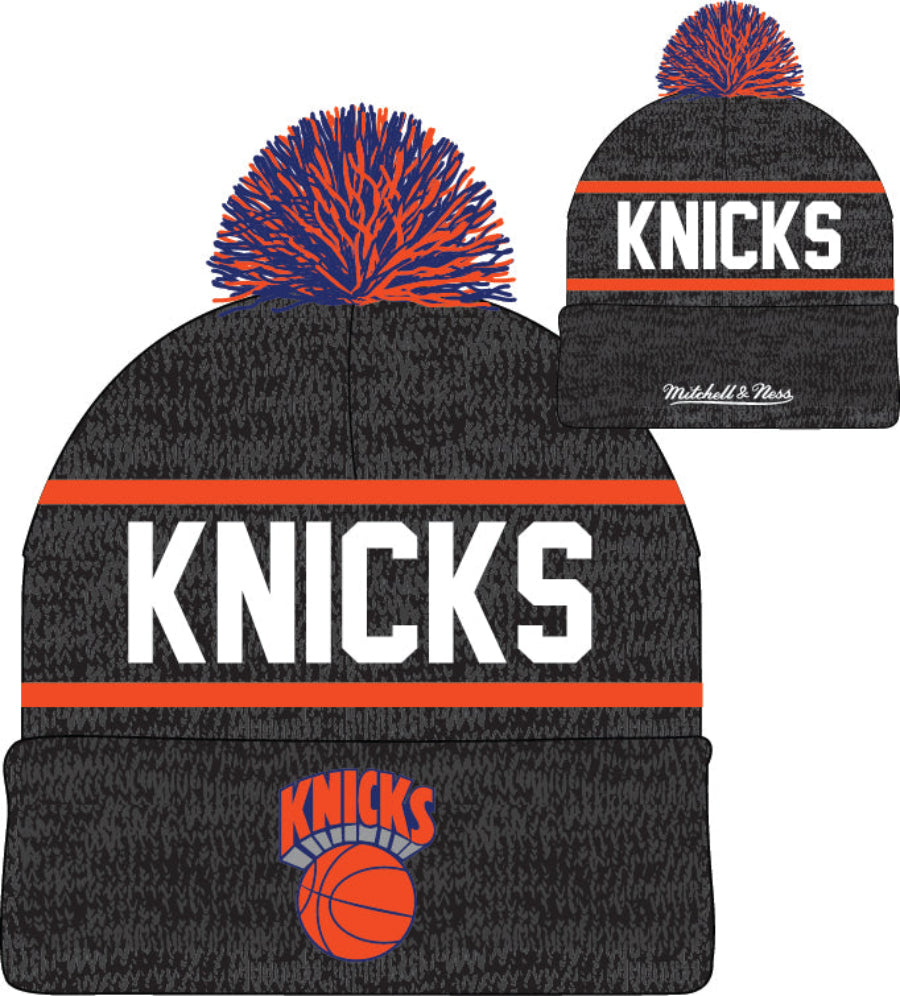 New York Knicks Mitchell & Ness NBA Reload 2.0 Gray Cuffed Pom Knit Hat - Pro Jersey Sports