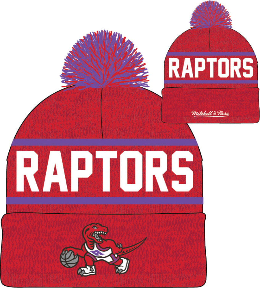 Toronto Raptors Mitchell & Ness NBA Reload 2.0 Red Cuffed Pom Knit Hat - Pro Jersey Sports