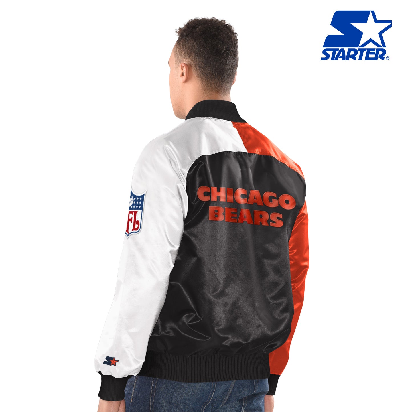 Men's Chicago Bears 1946 Logo Navy/Orange Varsity Starter Satin Jacket - Pro Jersey Sports