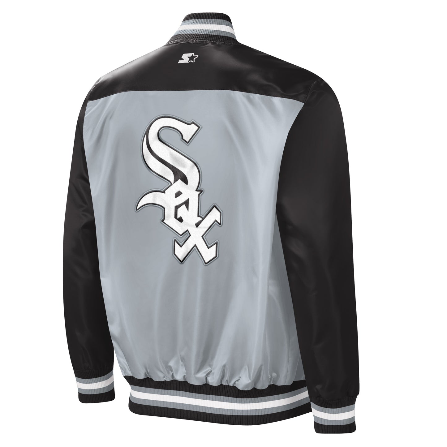 Men's Chicago White Sox Silver and Black Button Down Starter Varsity Jacket - Pro Jersey Sports