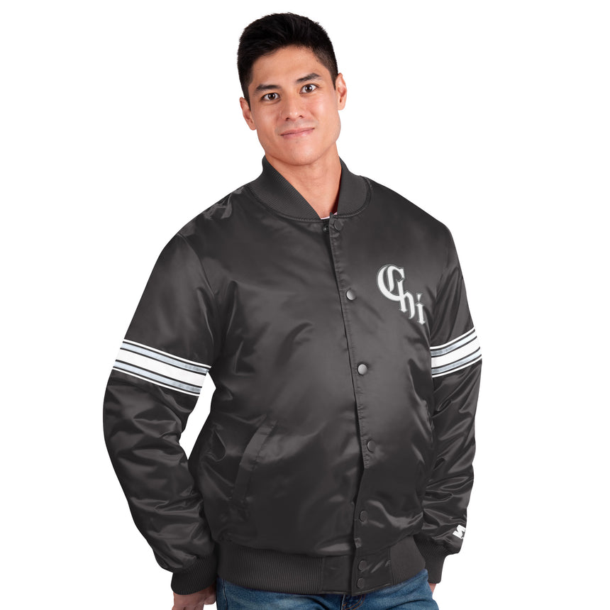 Men's Chicago White Sox City Connect Pick & Roll Starter Satin Jacket-Black - Pro Jersey Sports