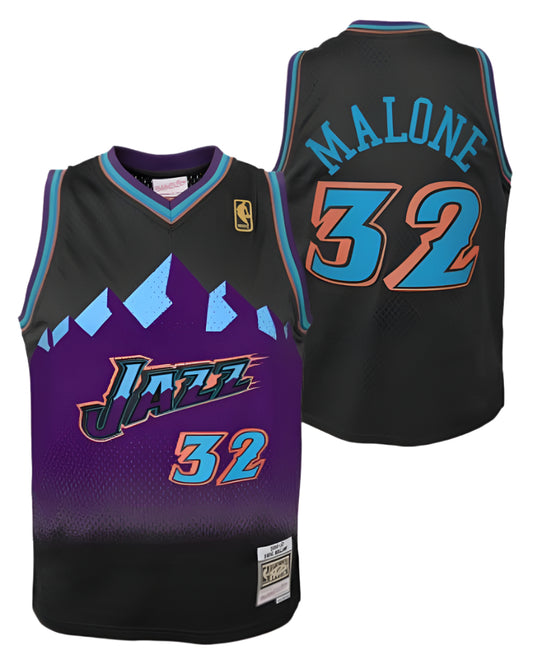 Youth Utah Jazz Karl Malone Mitchell & Ness 1996-97 Hardwood Classics Reload 2.0 Swingman Jersey-Black - Pro Jersey Sports