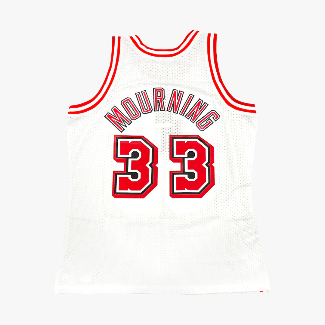 Miami Heat Alonzo Mourning Mitchell & Ness NBA Mens Hardwood Classics White Swingman Jersey - Pro Jersey Sports