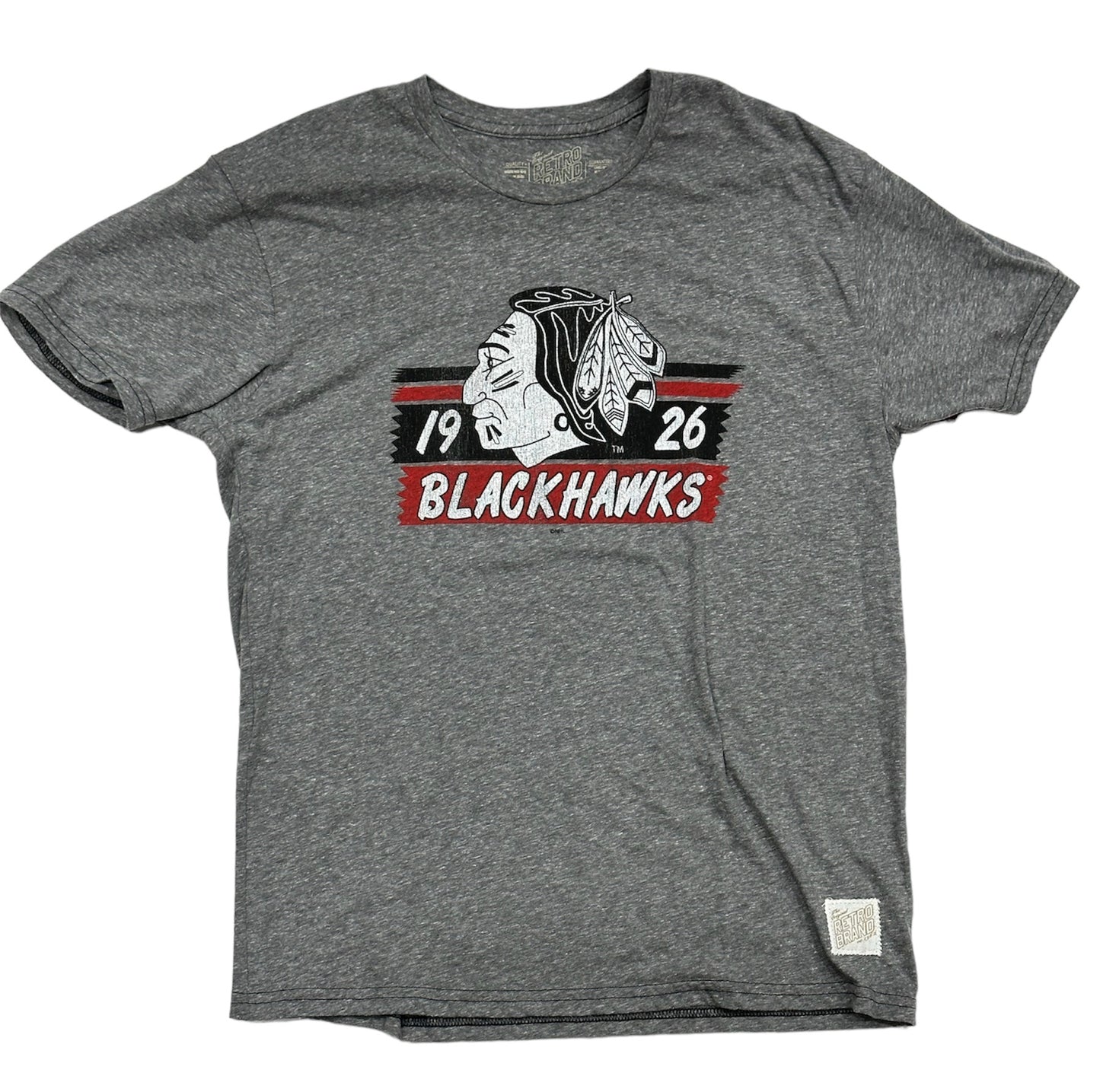 Mens Chicago Blackhawks Vintage Logo Gray Textured Tri Blend Tee - Pro Jersey Sports