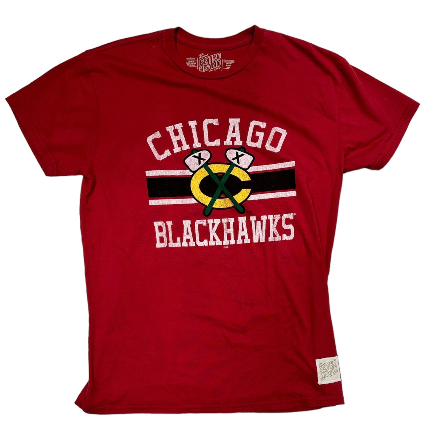 Men's Chicago Blackhawks Red Secondary Logo Bar Stripe Short Sleeve Tee - Pro Jersey Sports