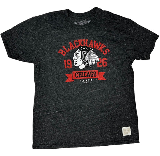 Men's Chicago Blackhawks Ghost Logo Charcoal Short Sleeve Tee - Pro Jersey Sports