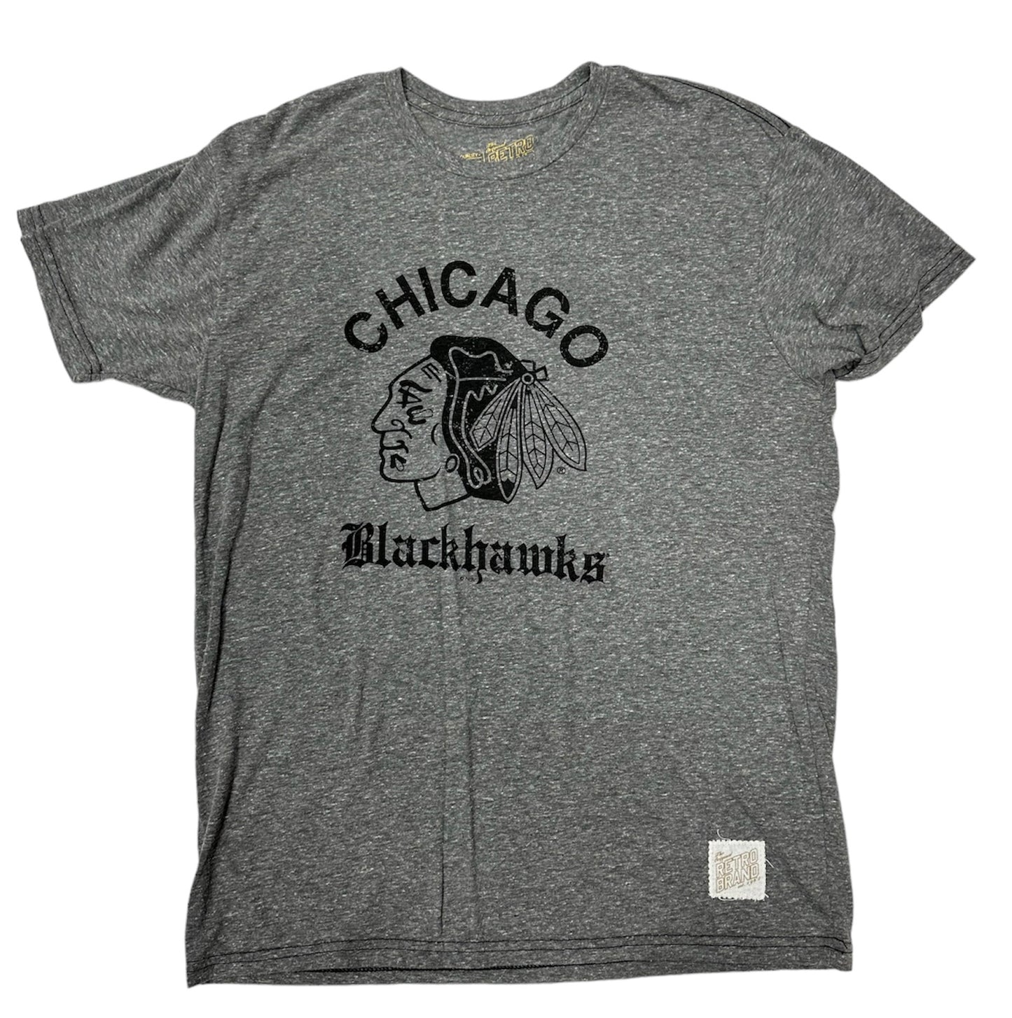 Men's Chicago Blackhawks Old English Gray Textured Tri Blend Tee - Pro Jersey Sports