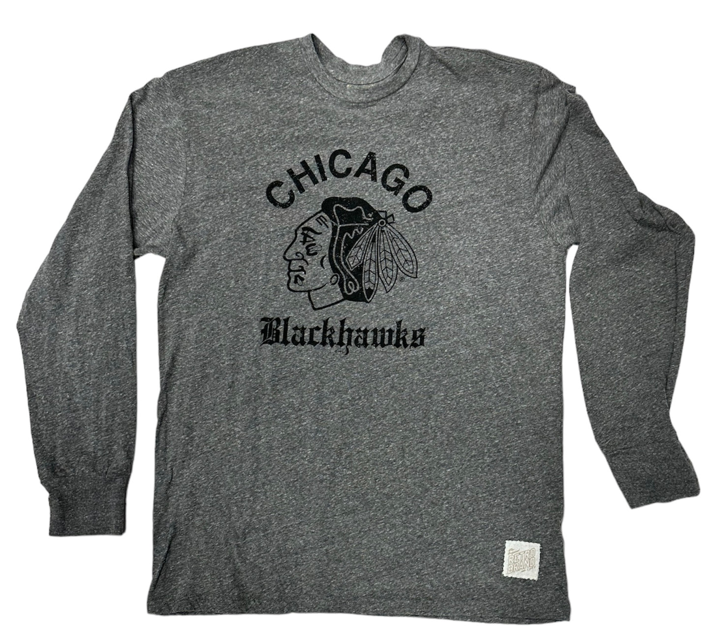 Men's Chicago Blackhawks Old English Gray Long Sleeve Tee - Pro Jersey Sports