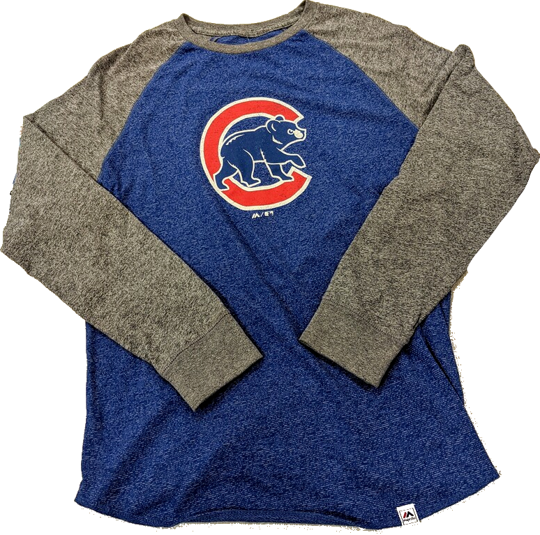 Men's Chicago Cubs Majestic Heathered Gray/Heathered Royal Team Tri-Blend Raglan Long Sleeve T-Shirt - Pro Jersey Sports