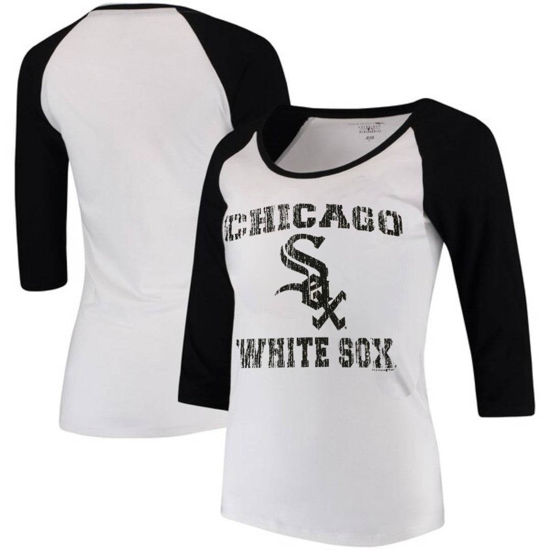 Women's Chicago White Sox 3/4 Sleeve 2 Tone Burn Out Tee - Pro Jersey Sports
