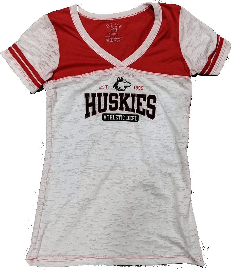 Womens NCAA Northern Illinois Huskies White Athletic Department Burnout V-Neck Tee - Pro Jersey Sports