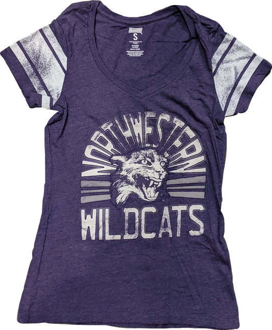 Womens NCAA Northwestern Wildcats Purple Tailgate Mascot Celebrate V-Neck Tee