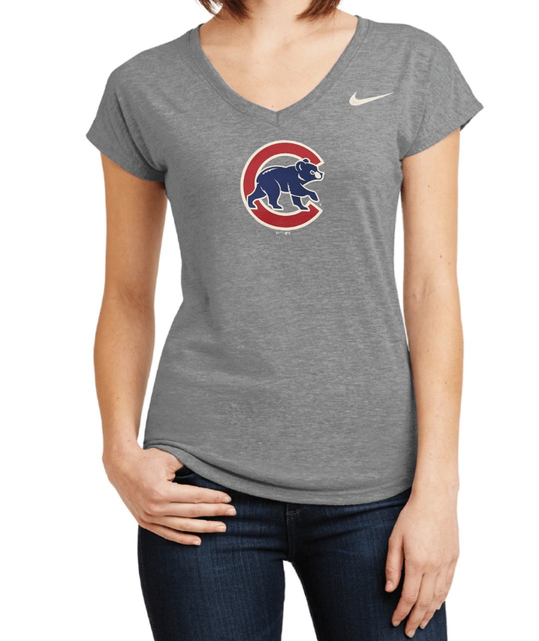 Chicago Cubs Womens Rush Heather Gray V Neck Tee By Nike - Pro Jersey Sports
