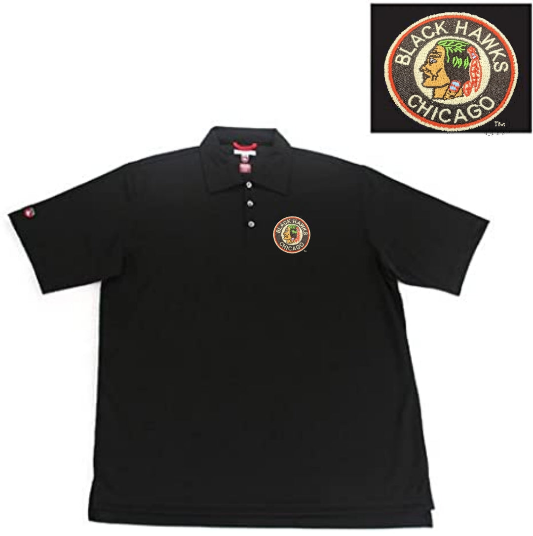 Chicago Blackhawks Black Vintage Logo Excellence Polo Shirt - Pro Jersey Sports