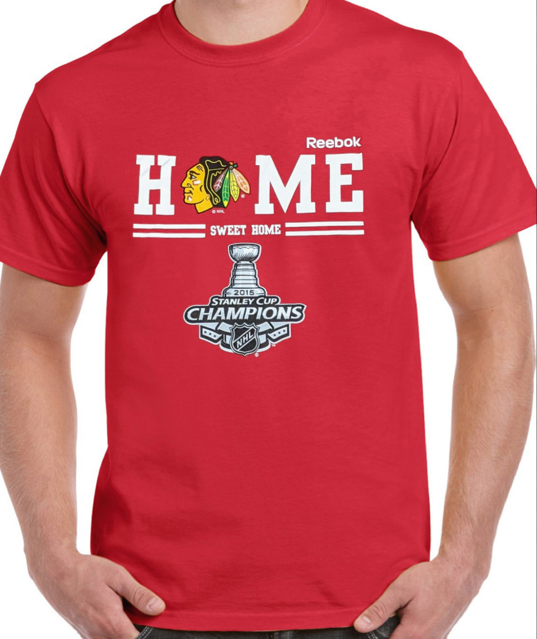 Mens Reebok Chicago Blackhawks 2015 Stanley Cup Champions Red "Home Sweet Home" Tee - Pro Jersey Sports