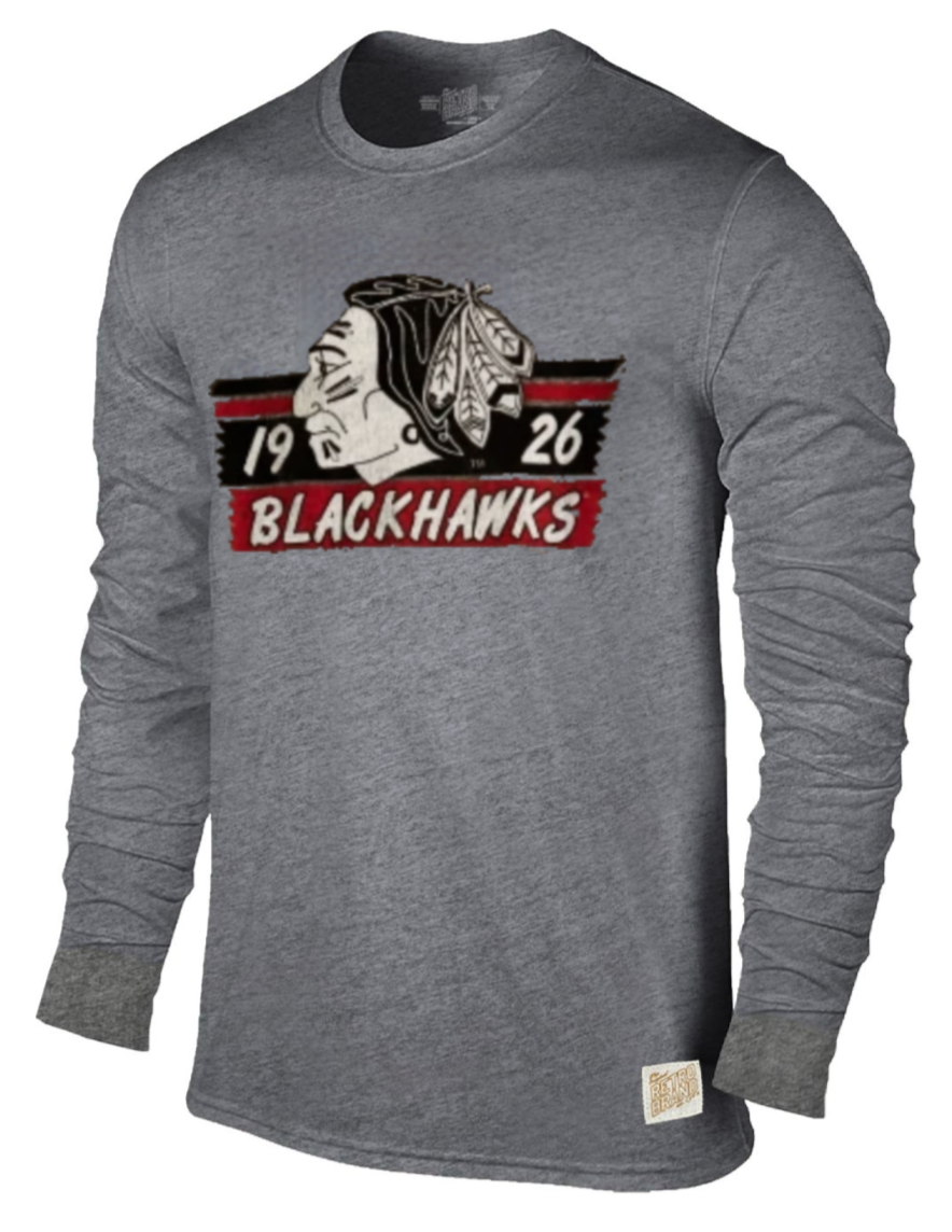 Mens Chicago Blackhawks Vintage Logo Gray Textured Tri Blend Long Sleeve Tee - Pro Jersey Sports