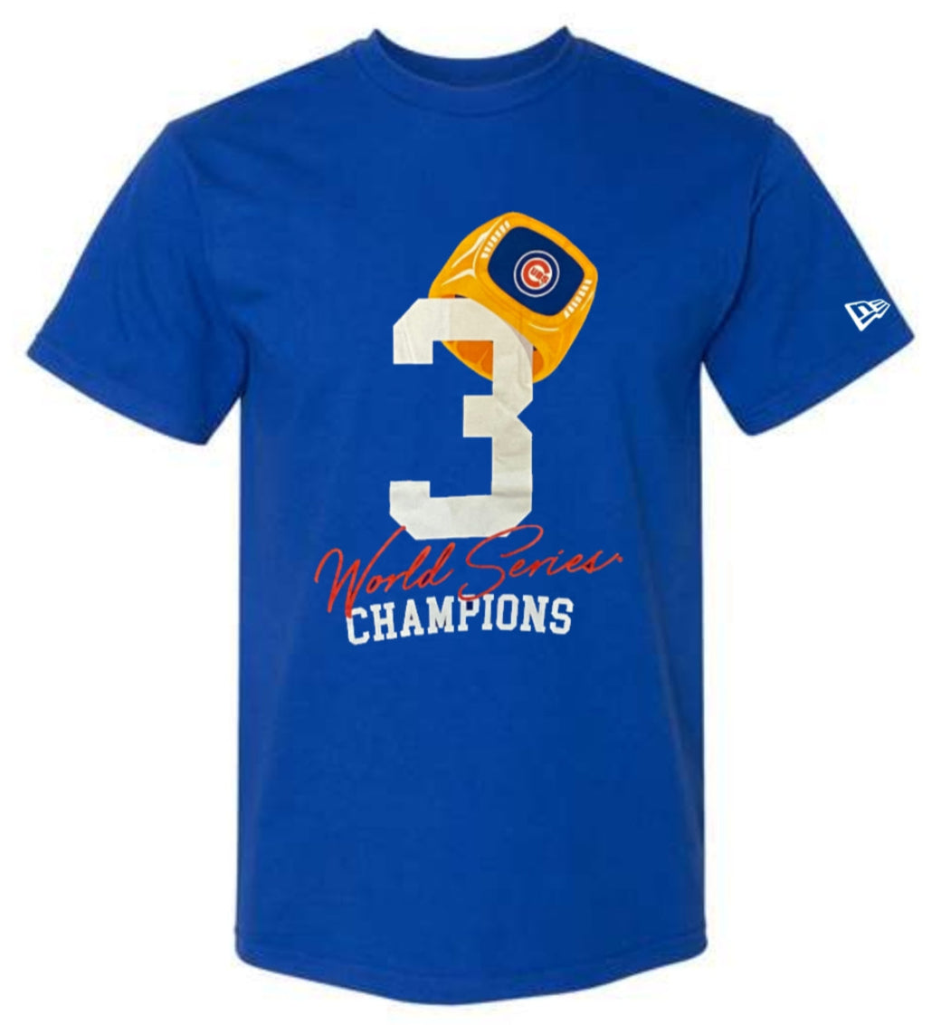 Mens Chicago Cubs New Era 3 Rings World Series Champions T-Shirt - Pro Jersey Sports
