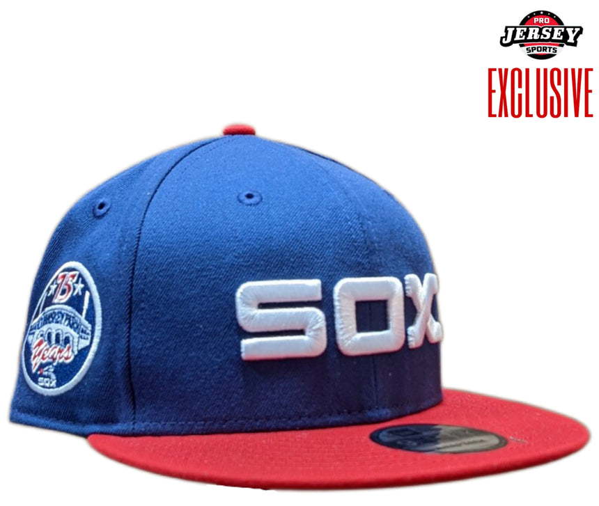 Mens Chicago White Sox New Era 1983 Road Cooperstown Collection 2 Tone Red & Navy 75th Anniversary of Comiskey Park 9FIFTY Snapback Hat - Pro Jersey Sports