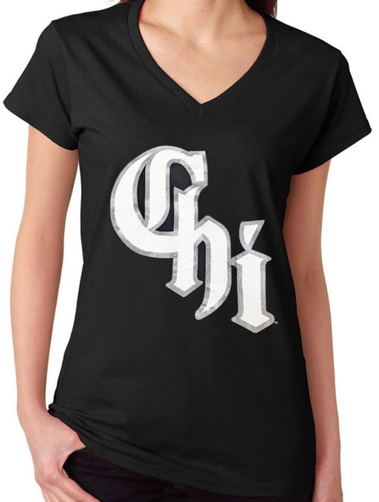 Women's Chicago White Sox City Connect New Era CHI V-Neck T-Shirt - Black - Pro Jersey Sports