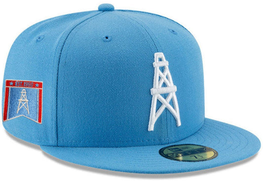 Mens Houston Oilers New Era Light Blue Bannerside 59FIFTY Fitted Hat - Pro Jersey Sports