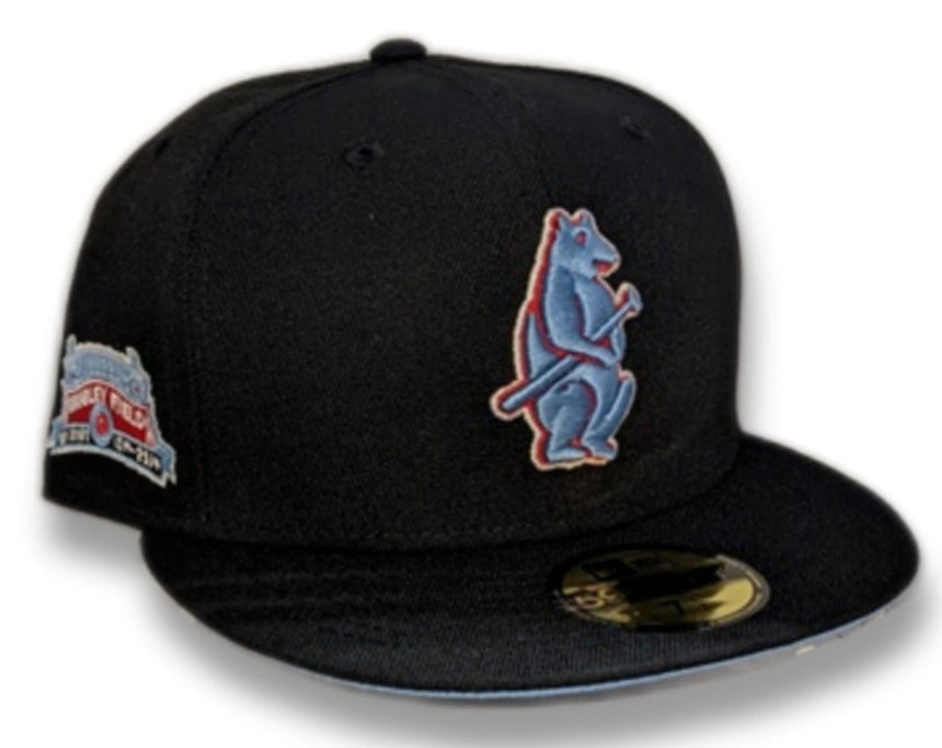 Chicago Cubs Cooperstown Collection Wrigley Field Black/ Sky Blue New Era 59FIFTY Fitted Hat - Pro Jersey Sports