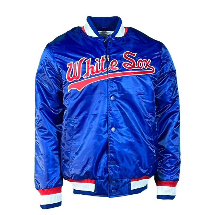 Men's Chicago White Sox Cooperstown Collection 1987 Retro Script Starter Satin Jacket-Blue - Pro Jersey Sports