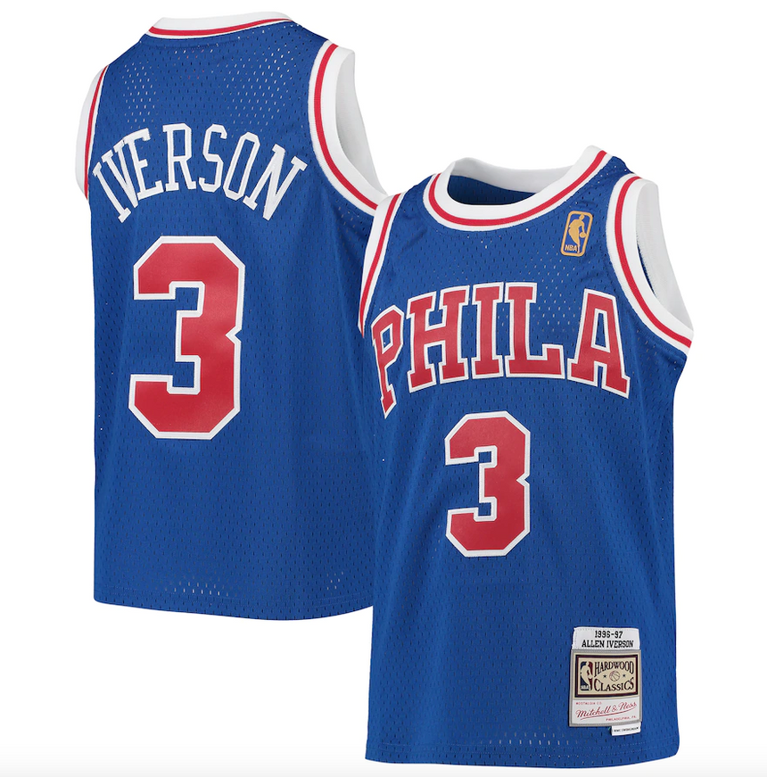 Youth Mitchell & Ness Allen Iverson Royal Blue 1996-97 Hardwood Classics Swingman Throwback Jersey - Pro Jersey Sports