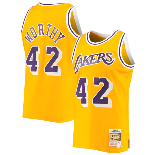 Men's Los Angeles Lakers James Worthy Mitchell & Ness Gold 1984-85 Hardwood Classics Swingman Jersey - Pro Jersey Sports