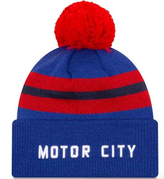 Men's Detroit Pistons New Era Blue 2020/21 City Edition Pom Cuffed Knit Hat - Pro Jersey Sports