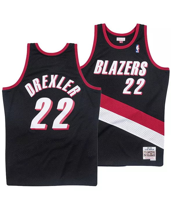 Men's Clyde Drexler Portland Trail Blazers Mitchell & Ness Black/Red/White Hardwood Classics Swingman Jersey - Pro Jersey Sports