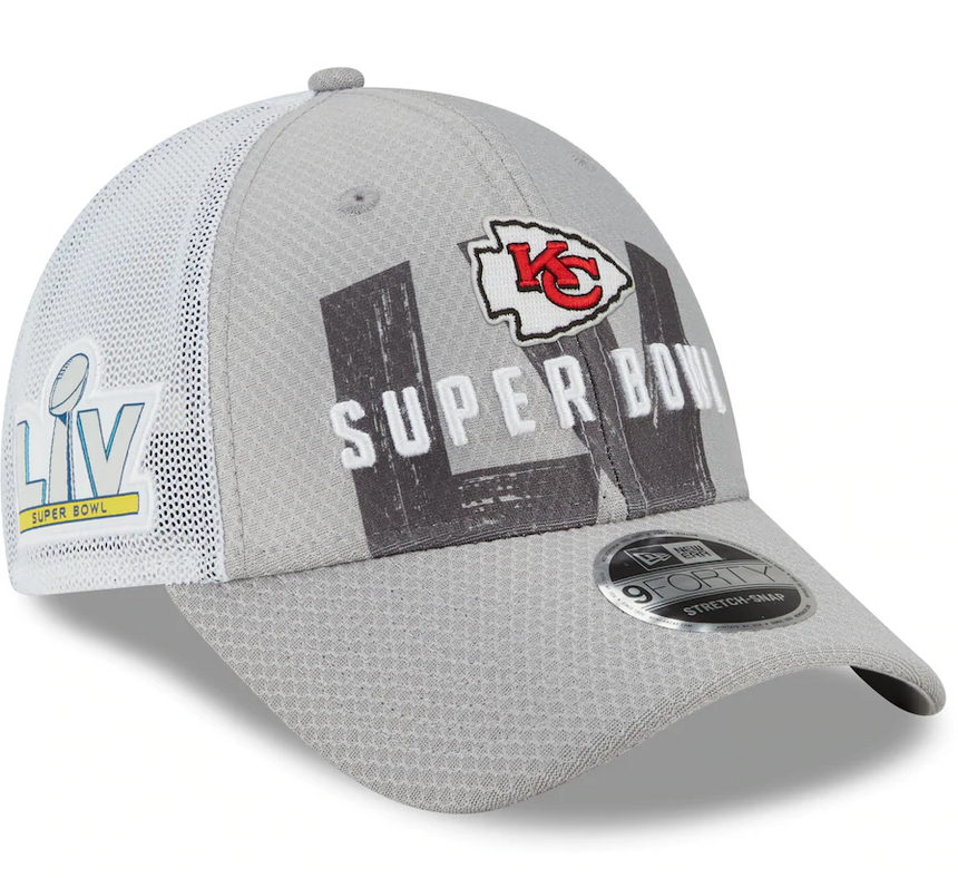 Men's Kansas City Chiefs New Era Gray/White Super Bowl LV Bound Trucker 9FORTY Snapback Adjustable Hat - Pro Jersey Sports