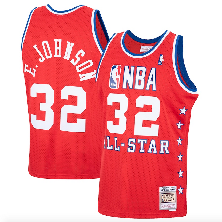 Men's Magic Johnson Mitchell & Ness Western Conference 1988 All-Star Hardwood Classics Swingman Jersey - Red - Pro Jersey Sports