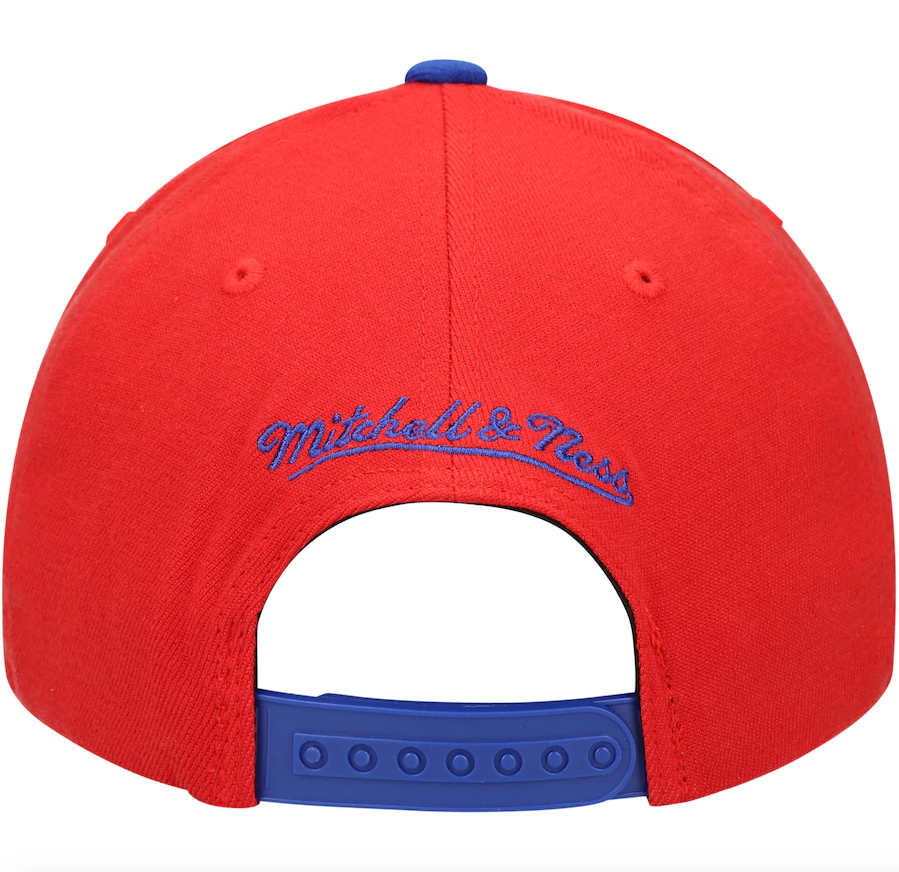 Men's Mitchell & Ness Red/Royal Philadelphia 76ers Hardwood Classics Wool Two-Tone Redline Snapback Hat - Pro Jersey Sports