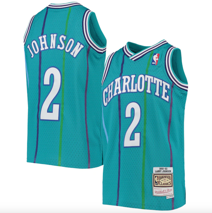 Youth Charlotte Hornets Larry Johnson Mitchell & Ness Teal 1992-93 Hardwood Classics Swingman Jersey - Pro Jersey Sports
