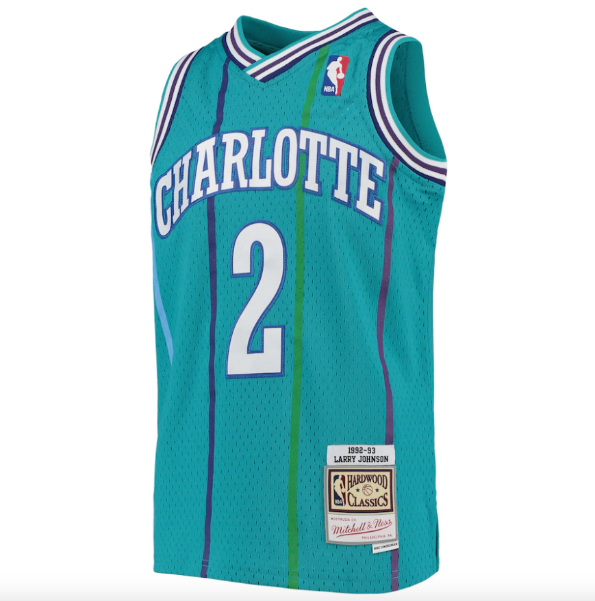 Youth Charlotte Hornets Larry Johnson Mitchell & Ness Teal 1992-93 Hardwood Classics Swingman Jersey