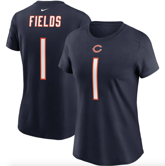 Women's Chicago Bears Justin Fields Nike Navy Player Name & Number T-Shirt - Pro Jersey Sports