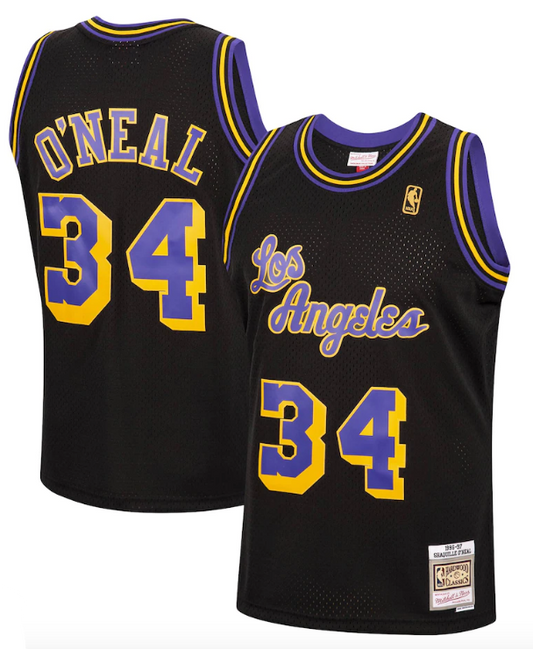 Men's Los Angeles Lakers Shaquille O'Neal Mitchell & Ness Black 1996-97 Hardwood Classics Reload Swingman Jersey-Black