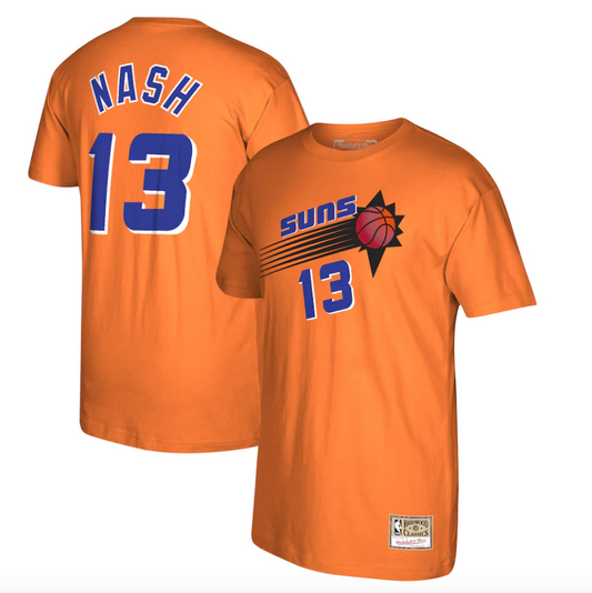 Men's Mitchell & Ness Steve Nash Orange Phoenix Suns Reload 2.0 Name & Number T-Shirt