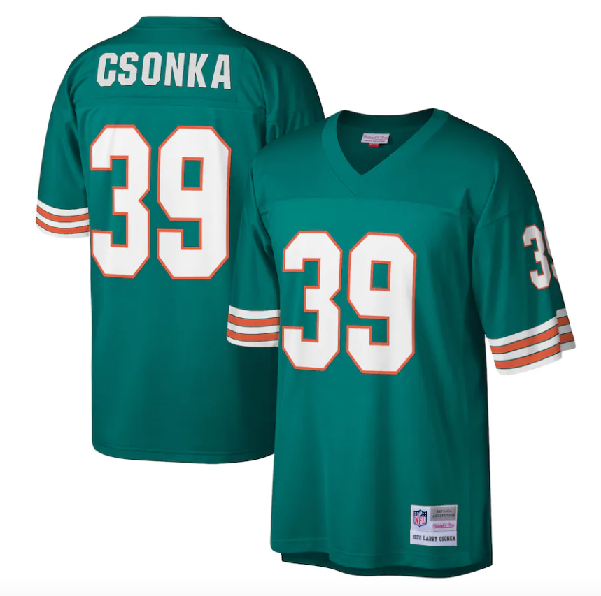 Larry Csonka Miami Dolphins Mitchell & Ness Legacy Replica Jersey - Aqua - Pro Jersey Sports