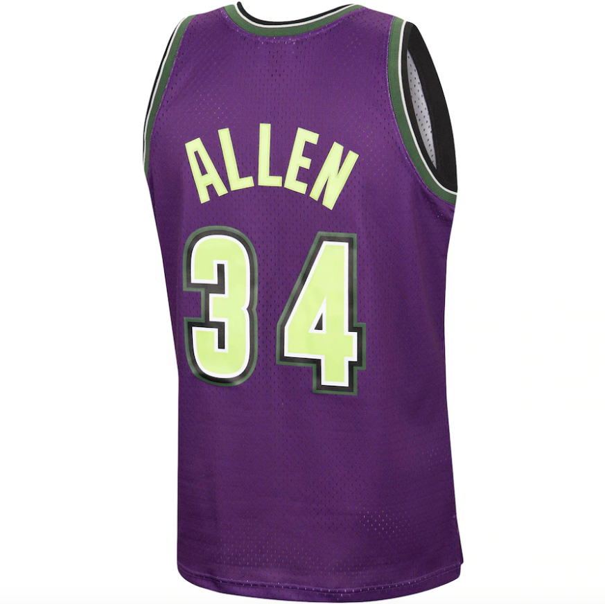 Men's Ray Allen Milwaukee Bucks Mitchell & Ness 1996-97 Hardwood Classics Reload Swingman Jersey - Purple - Pro Jersey Sports