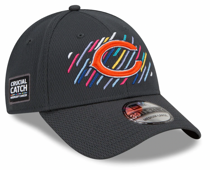 Men's Chicago Bears New Era Crucial Catch 2021 NFL Sideline C Logo Graphite 39THIRTY Flex Hat - Pro Jersey Sports