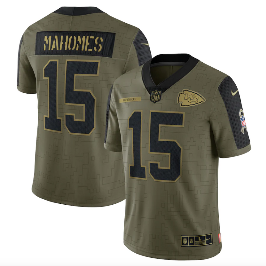 Men's Kansas City Chiefs Patrick Mahomes Nike Olive 2021 Salute To Service Limited Player Jersey - Pro Jersey Sports