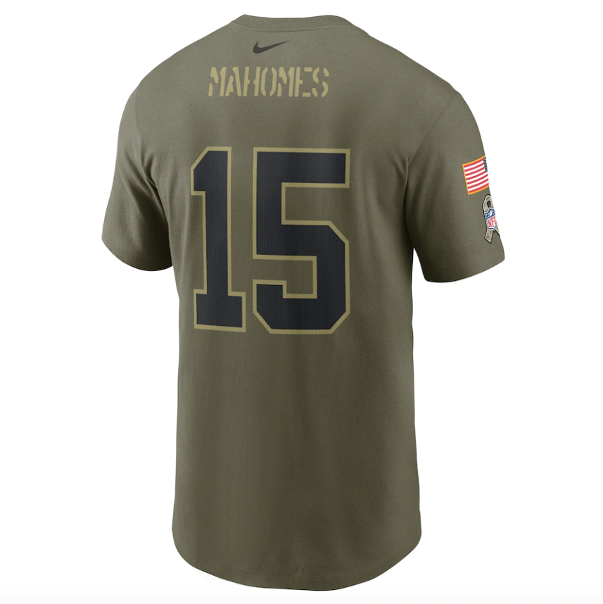 Men's Kansas City Chiefs Patrick Mahomes Nike Camo 2021 Salute To Service Name & Number T-Shirt - Pro Jersey Sports