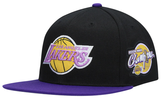 Men's Los Angeles Lakers Mitchell & Ness Black/Purple NBA Patches 2 Tone Snapback Adjustable Hat - Pro Jersey Sports