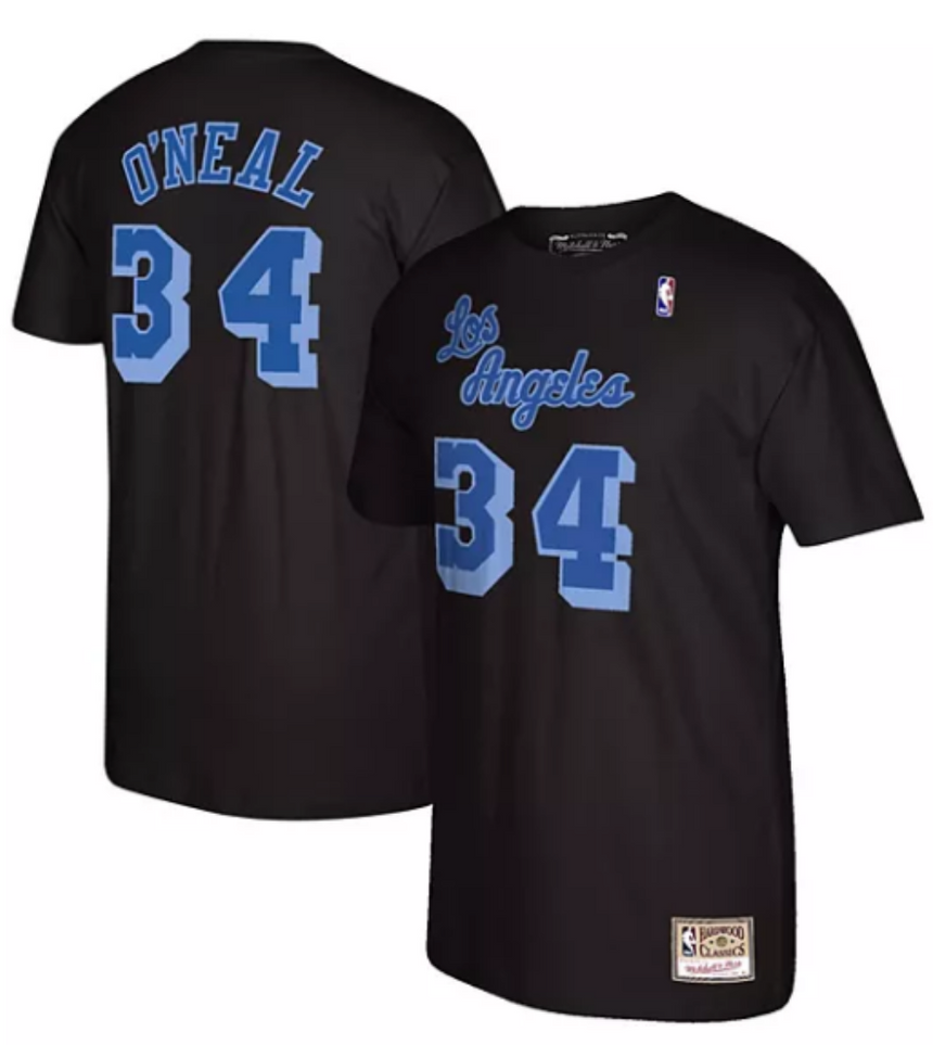 Men's Shaquille O'Neal Los Angeles Lakers Mitchell & Ness Reload 2.0 Name & Number T-Shirt - Black/Blue - Pro Jersey Sports